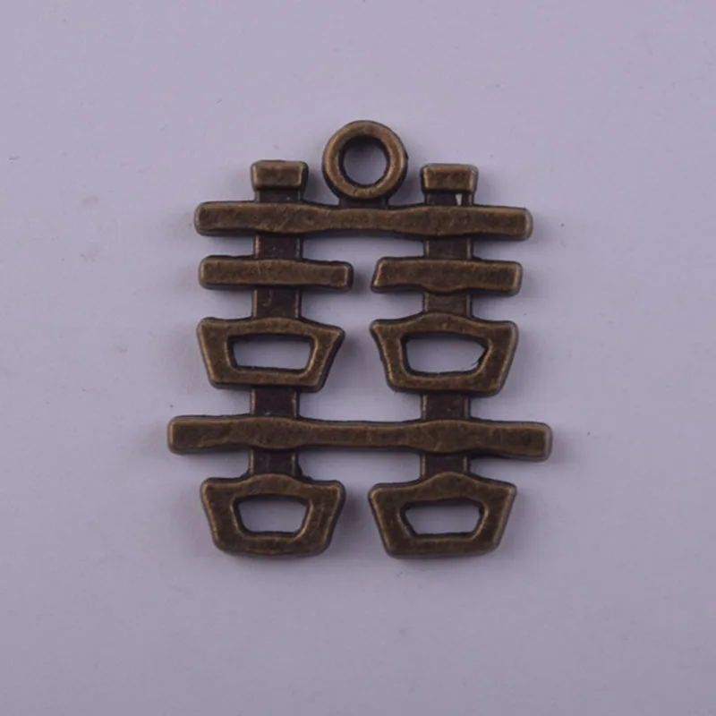 

20pcs/lot Pendant Charms 25x20mm Zinc Alloy Antique Bronze Double Happiness DIY Charms Pendants Jewelry Material Supplier