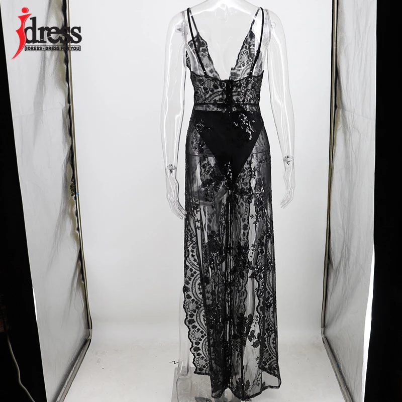 IDress Sequin Summer Long Dress Party Robe De Soiree Spaghetti Strap V Neck Sleeveless Bodycon Night Long Evening Party Dresses (13)