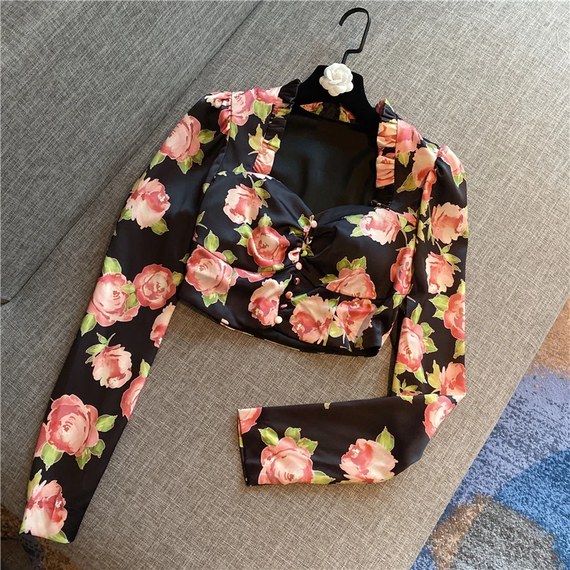 2020 Spring and Summer Flower Print Blouse Ladies Crop Top Elegant Frilled Collar Long Sleeve V-neck Shirt Women's Blusas Mujer
2020 Spring and Summer Flower Print Blouse Ladies Crop Top Elegant Frilled Collar Long Sleeve V-neck Shirt Women's Blusas Mujer