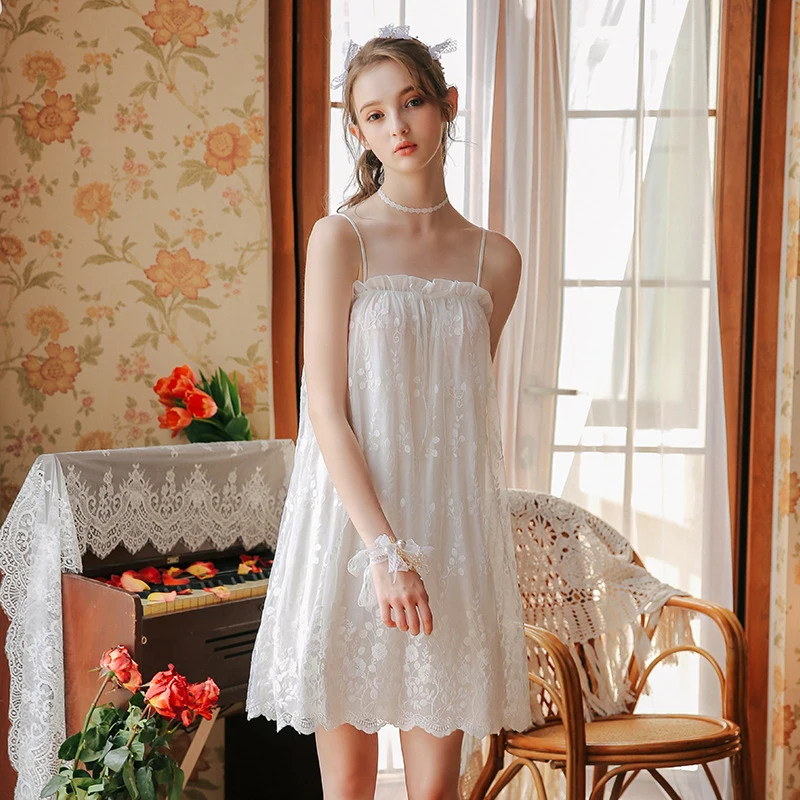 

Sexy Gown Women Silk Robe Princess Nightdress Female Spring And Summer Soft Lace Yarn Sexy See Through Home Service Nightdress