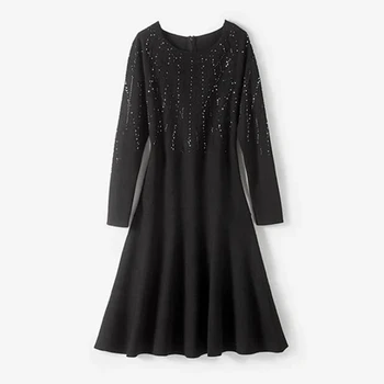 Elegant Hot Drilling Black Women's Knee-length Dress Slim Female Long Sleeve Ladies Zipper Short Pullover Dressess Long-sleeved
Elegant Hot Drilling Black Women's Knee-length Dress Slim Female Long Sleeve Ladies Zipper Short Pullover Dressess Long-sleeved