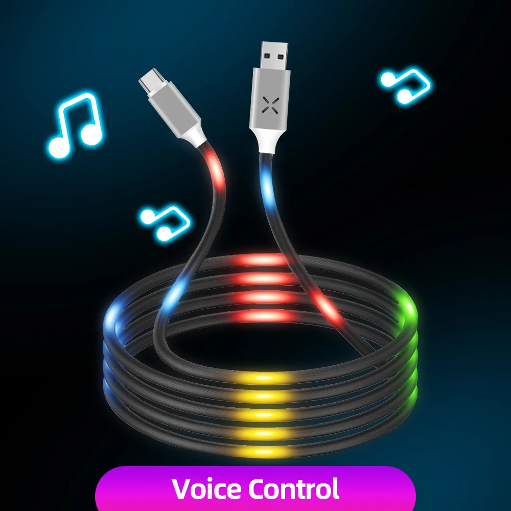 ANMONE Luminous Voice Control USB Cable Type C Micro Phone Charger Car Telephone Accessories | Мобильные телефоны и