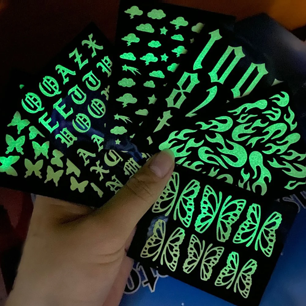 6 sheets/Set Luminous Nail Art Stickers Butterfly Number Flame Cloud 3D Nail Decorations Transfer Glow in the Dark Decals TW#37
6 sheets/Set Luminous Nail Art Stickers Butterfly Number Flame Cloud 3D Nail Decorations Transfer Glow in the Dark Decals TW#37
