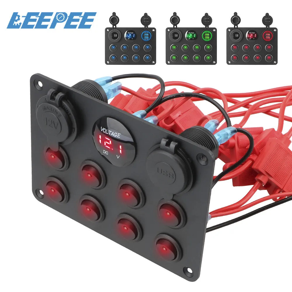LEEPEE 12-24V 8 Gang Dual USB прикуриватель розетка автоматический выключатель
