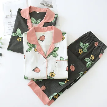 Spring and Autumn Pure Cotton Knitting Printing Long-sleeved Home Service Suit Fresh Japanese Style Simple Pajamas Suit Ladies
Spring and Autumn Pure Cotton Knitting Printing Long-sleeved Home Service Suit Fresh Japanese Style Simple Pajamas Suit Ladies
