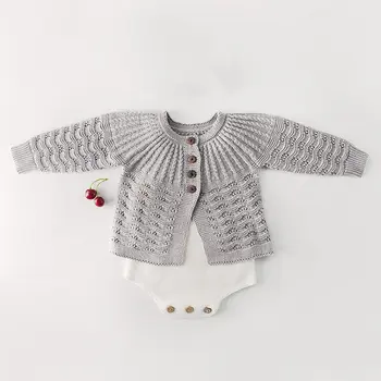 

2pcs Baby Romper+Cardigan Coat Toddler 100% Cotton Gray Sweater Baby Girl Jacket 3 6 9 12 18 24 Month Baby Clothes OBS204032