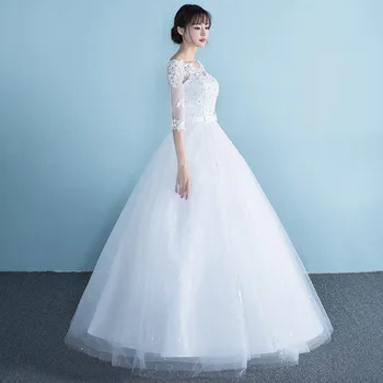 Sexy Scoop Neck Three Quarter Sleeve Wedding Dress Long Lace Appliqued Backless Boho Wedding Gowns vestido de noiva Bridal Gown 
Sexy Scoop Neck Three Quarter Sleeve Wedding Dress Long Lace Appliqued Backless Boho Wedding Gowns vestido de noiva Bridal Gown