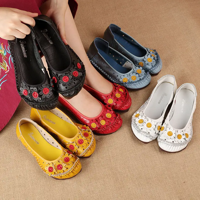 Full-grain Leather Ethnic-Style Shoes Women's Tendon Soft-Sole Mom Shoes Flat Low-Cut Peas WOMEN'S Shoes Slip-on 
Full-grain Leather Ethnic-Style Shoes Women's Tendon Soft-Sole Mom Shoes Flat Low-Cut Peas WOMEN'S Shoes Slip-on