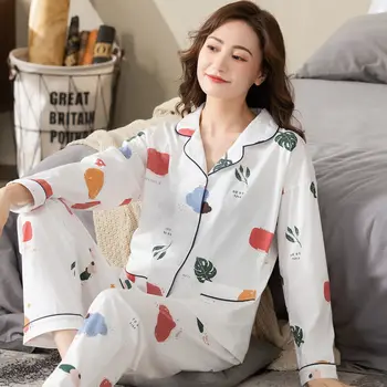 2020 Spring Printed Women's Pajama 100% Cotton Plus Size Two-piece Set Brief Fashion Long Sleeve Home Clothes Female Sleepwear
2020 Spring Printed Women's Pajama 100% Cotton Plus Size Two-piece Set Brief Fashion Long Sleeve Home Clothes Female Sleepwear