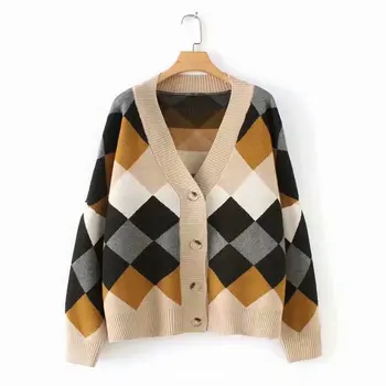 Autumn and Winter New Retro Academy Style Loose and Slender V-collar Chequered Long Sleeve Open-top Woman's Sweater Coat
Autumn and Winter New Retro Academy Style Loose and Slender V-collar Chequered Long Sleeve Open-top Woman's Sweater Coat