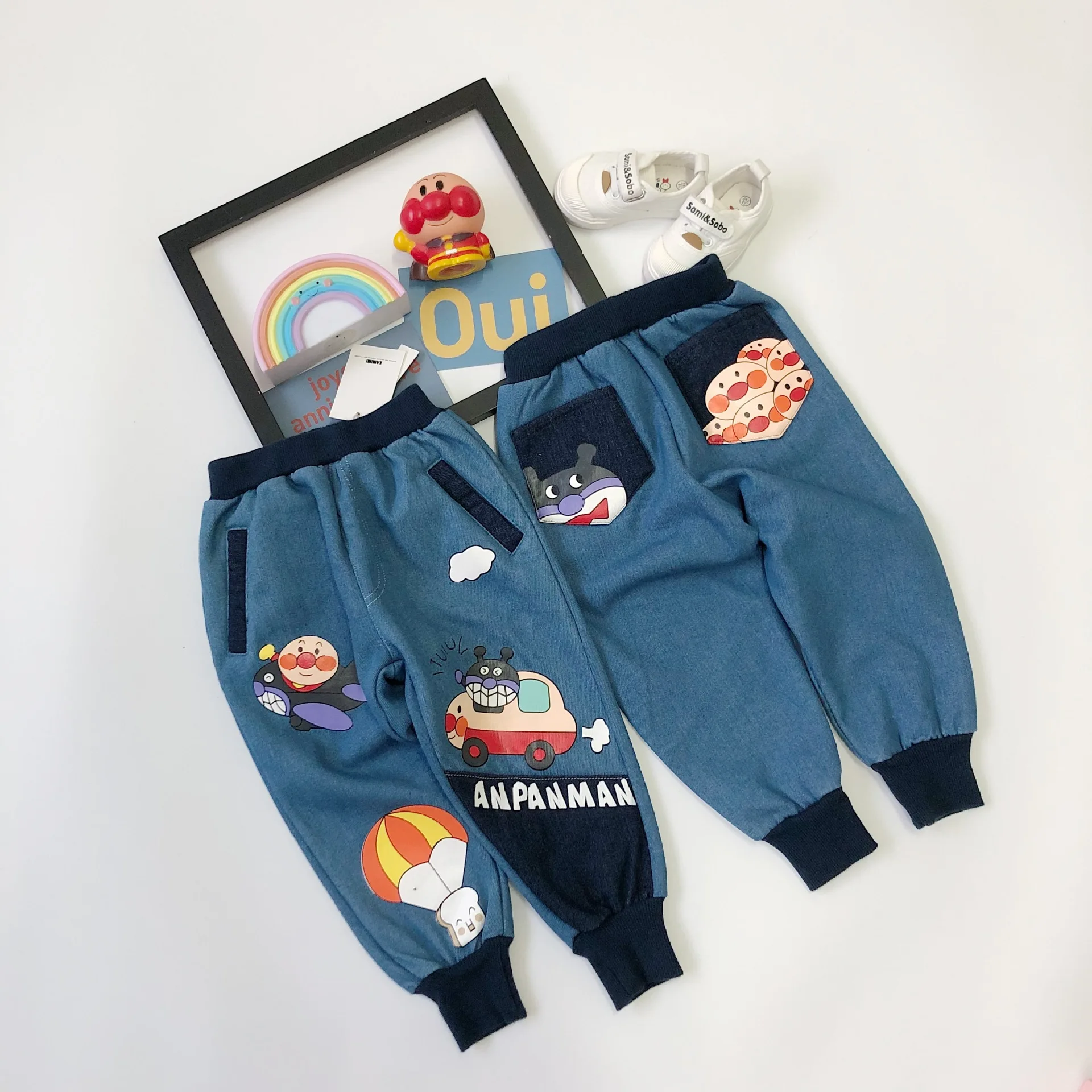

Tonytaobaby New Winter Baby Boys' and Girls' Soft Jeans Cartoon Offset Color Contrast Pants Kids Pants