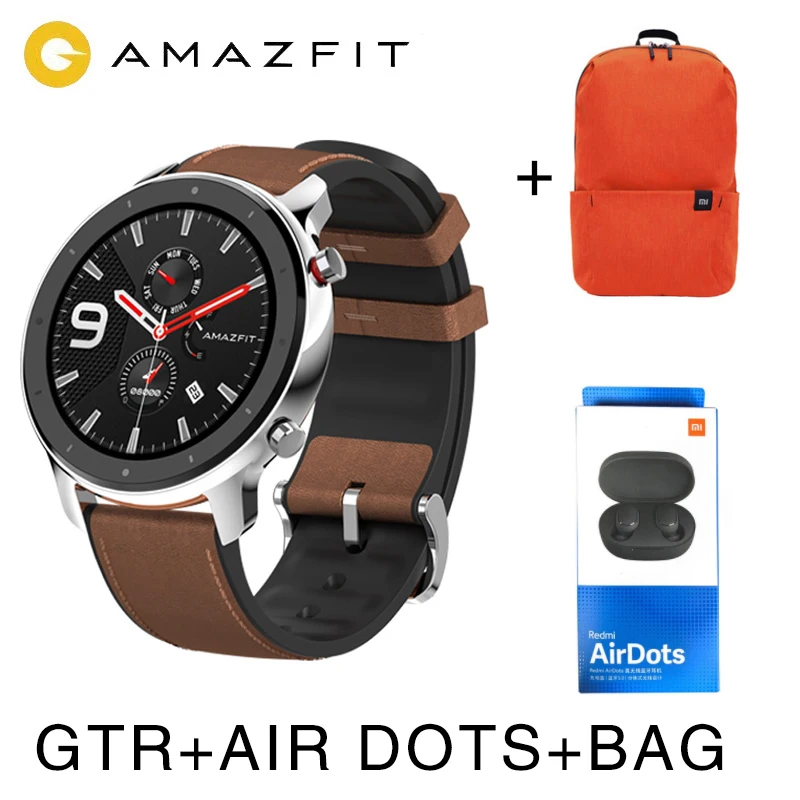 Xiaomi Amazfit GTR 47 мм Смарт часы 5ATM водонепроницаемые 24 дня батарея gps + redmi air dots рюкзак