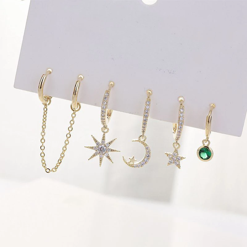 High-end Gold Color Women Drop Earrings Set Micro Paved Cubic Zircon Moon Star Earrings Dangler
High-end Gold Color Women Drop Earrings Set Micro Paved Cubic Zircon Moon Star Earrings Dangler