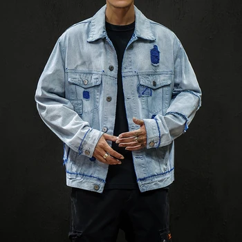Outwear Casual Ripped Hole Jeans Jackets Denim Oversize For Men'S 2020 Spring Autumn Blue Pocket Fashion Design
Outwear Casual Ripped Hole Jeans Jackets Denim Oversize For Men'S 2020 Spring Autumn Blue Pocket Fashion Design