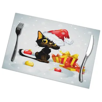 6pcs Placemat for dining table Funny Christmas Cat With Christmas Balls And Gifts Heat-resistant Kitchen Dining Accessories 
6pcs Placemat for dining table Funny Christmas Cat With Christmas Balls And Gifts Heat-resistant Kitchen Dining Accessories