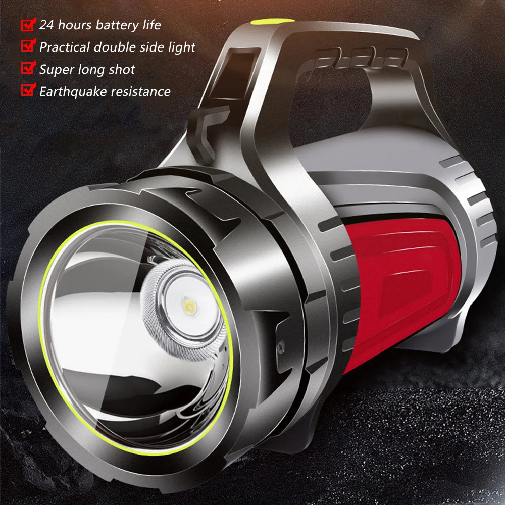 Powerful Searchlight LED Flashlight Rechargeable Handle Spotlight Ultra-long Standby Work USB OUTPUT Camping Lamp
Powerful Searchlight LED Flashlight Rechargeable Handle Spotlight Ultra-long Standby Work USB OUTPUT Camping Lamp