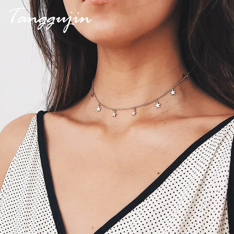 Tanggujin Elegant Women Chocker Necklaces Gold Silver Simple Chain Star Pendant Woman Short Necklace Lady Jewelry
Tanggujin Elegant Women Chocker Necklaces Gold Silver Simple Chain Star Pendant Woman Short Necklace Lady Jewelry