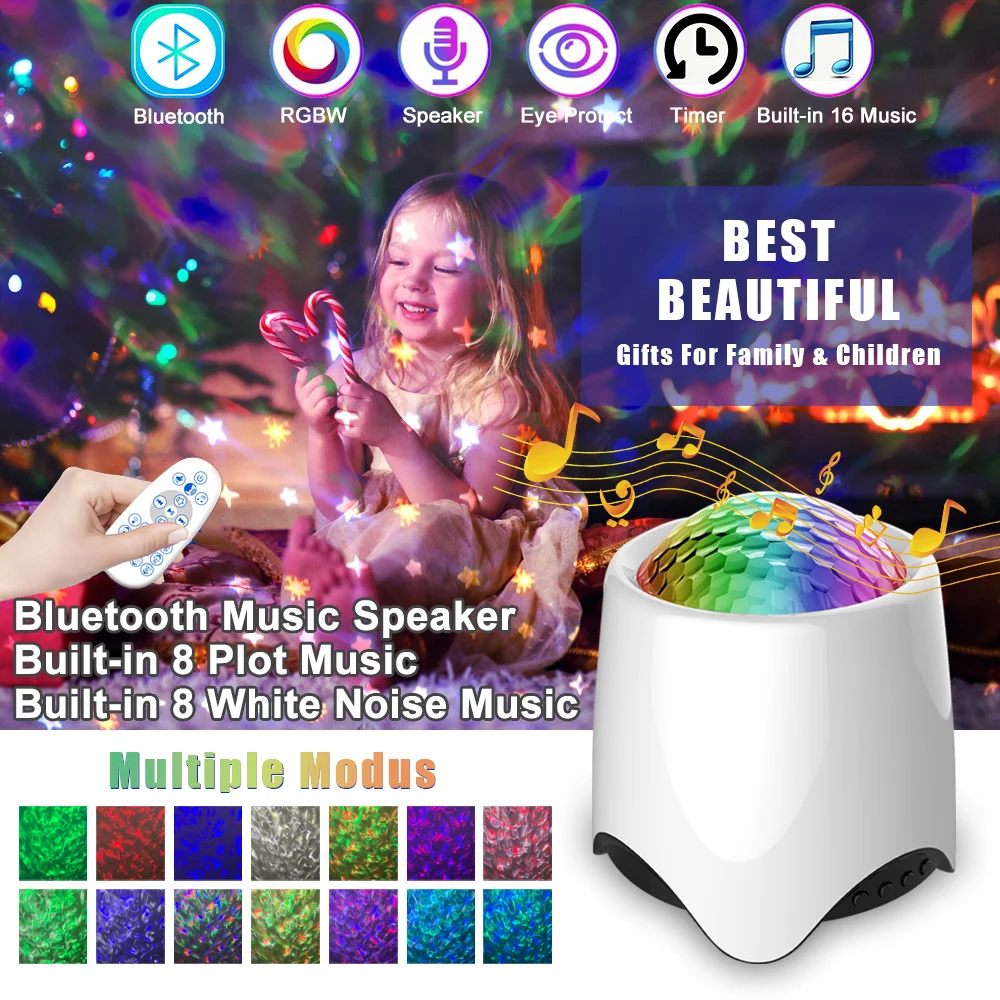 Bluetooth Player Built-in 16 White Noise Star Sea Projector LED Star Night Light Music Starry Water Wave Projector USB Powered
Bluetooth Player Built-in 16 White Noise Star Sea Projector LED Star Night Light Music Starry Water Wave Projector USB Powered