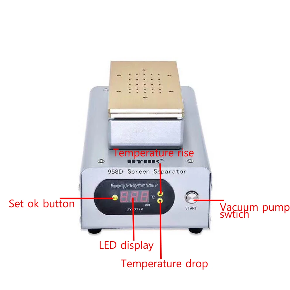 UYUE 958D High Power Built-in Two Pumps 7 Inch Vacuum LCD Separator Machine for iPhone Samsung Smart Phone LCD 40--250 degree
UYUE 958D High Power Built-in Two Pumps 7 Inch Vacuum LCD Separator Machine for iPhone Samsung Smart Phone LCD 40--250 degree