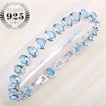 Classic Silver 925 Jewelry Bracelets For Women Blue Zircon Stones Length 20CM Two Buttons Free Gift Box
Classic Silver 925 Jewelry Bracelets For Women Blue Zircon Stones Length 20CM Two Buttons Free Gift Box