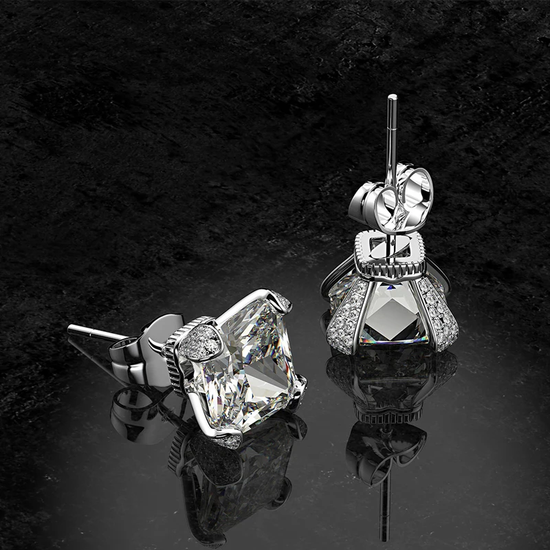Luxury 8*8mm Ice flower cut high carbon AAAAA+ Sparkling Zircon earrings stud for women Wedding Engagement party simple earrings