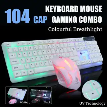104 Keys LED Rainbow Colorful Gaming Keyboard Mouse Combo Backlit Ergonomic USB Wired Keyboard+Mouse Set White / Black
104 Keys LED Rainbow Colorful Gaming Keyboard Mouse Combo Backlit Ergonomic USB Wired Keyboard+Mouse Set White / Black