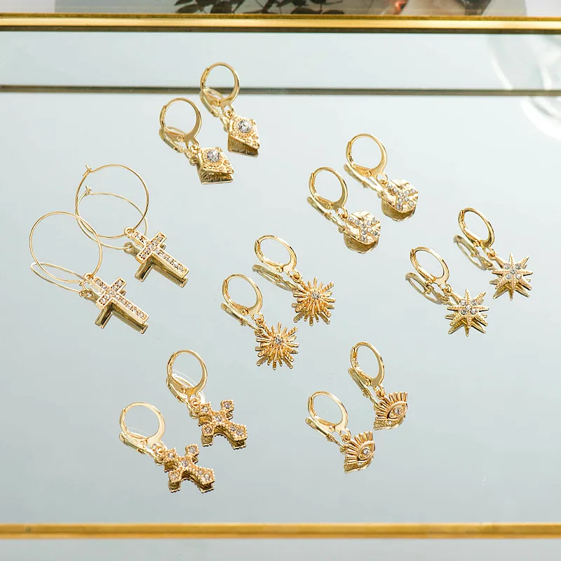 Fashion Gold Coin Cross Star Round Earring for Women Ethnic Rhinestones Evil Eyes Huggie Hoop Earrings Minimalist Jewelry 
Fashion Gold Coin Cross Star Round Earring for Women Ethnic Rhinestones Evil Eyes Huggie Hoop Earrings Minimalist Jewelry