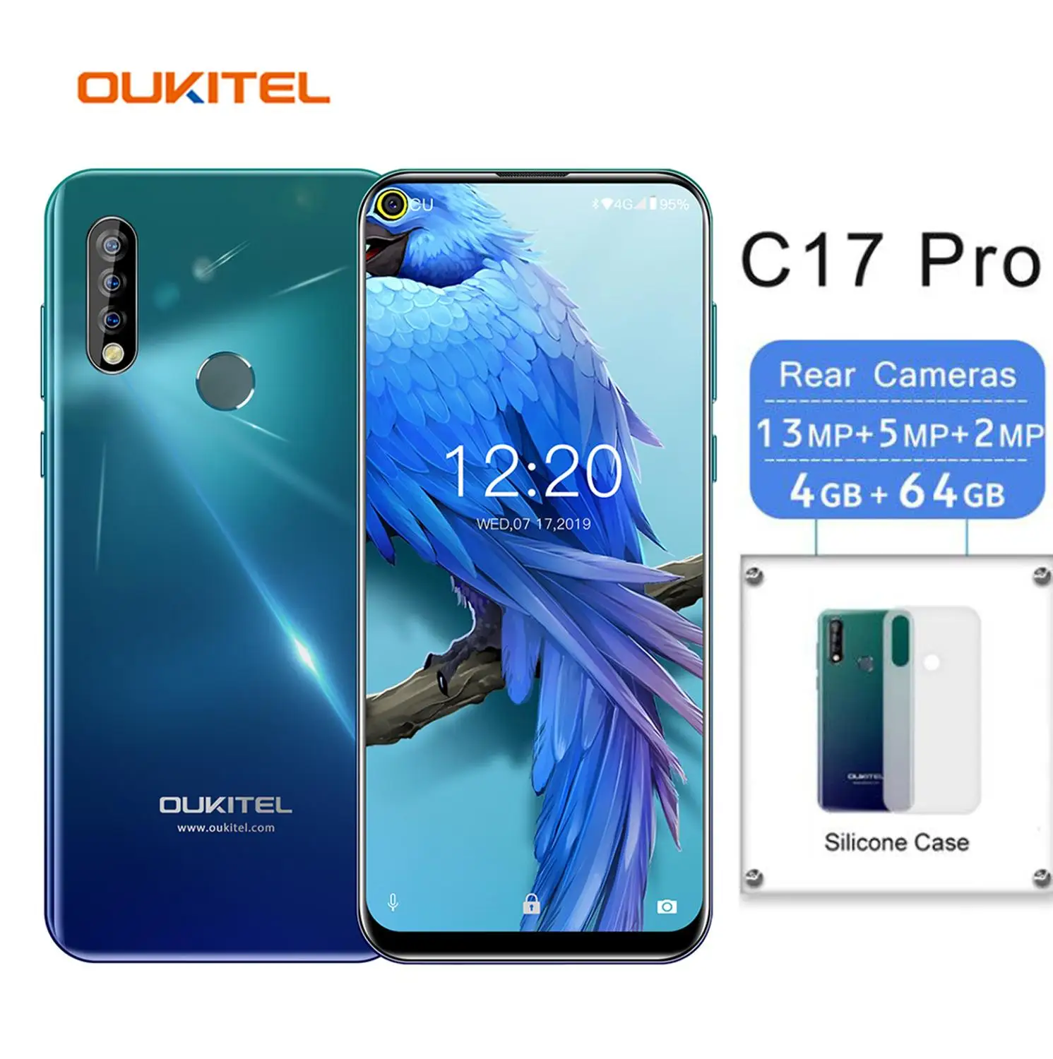 

OUKITEL C17 Pro Smartphone 4G RAM 64G ROM 6.35'' Android 9.0 Octa Core 4G LTE Triple Camera Face ID Fingerprint Mobile Phone