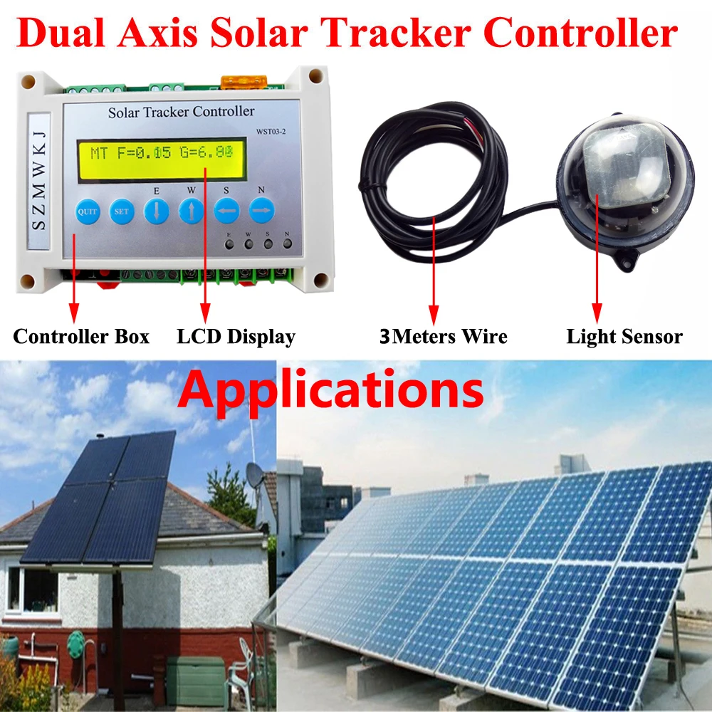 Electronic Dual Axis Solar Tracking Tracker Controller W/ Light Sensor W/ IR Remote for Dual Axis Solar Panel Tracking System 
Electronic Dual Axis Solar Tracking Tracker Controller W/ Light Sensor W/ IR Remote for Dual Axis Solar Panel Tracking System