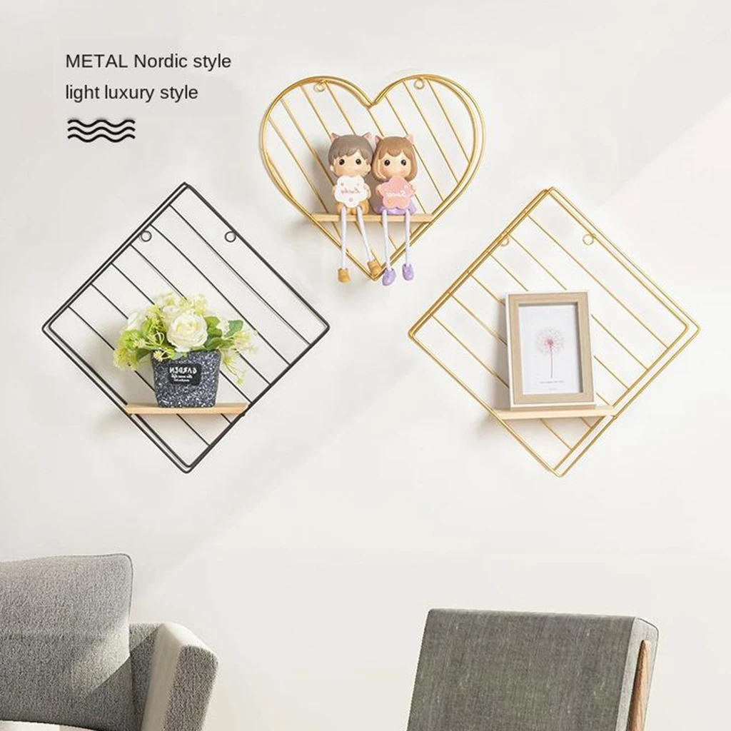 Geometric Floating Shelves, Wall Mounted, Modern Industrial Iron Wall Shelves, for Bedroom, Bathroom, Family Room, Kitchen Geometric Floating Shelves, Wall Mounted, Modern Industrial Iron Wall Shelves, for Bedroom, Bathroom, Family Room, Kitchen