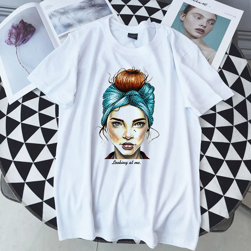 Summer woman fashion boutique spandex character casual T-shirt short sleeve O-neck high-quality clothes comfortable 
Summer woman fashion boutique spandex character casual T-shirt short sleeve O-neck high-quality clothes comfortable