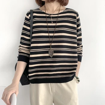 Knitwear Women's Autumn and Winter New Loose Large Stripe Long Sleeve Plus Size Stripe Pullovers Sweaters Oversize Jumper Woman 
Knitwear Women's Autumn and Winter New Loose Large Stripe Long Sleeve Plus Size Stripe Pullovers Sweaters Oversize Jumper Woman