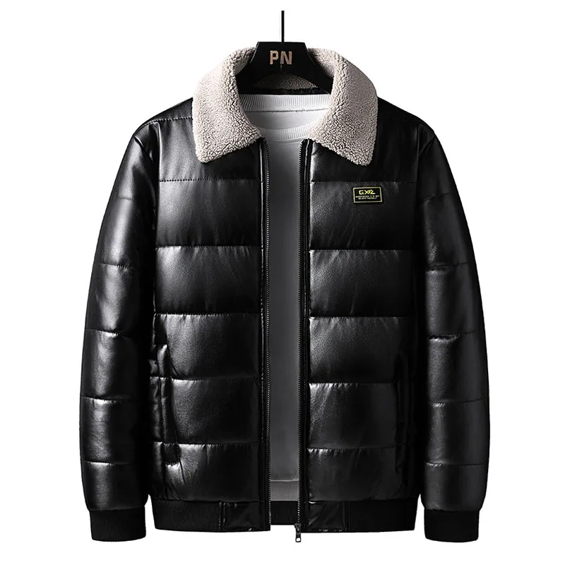 

Mcikkny Men Pu Leather Warm Padded Jackets Lambswool Cotton Lined Outwear Coats For Male Overcoats Plus Size M-5XL