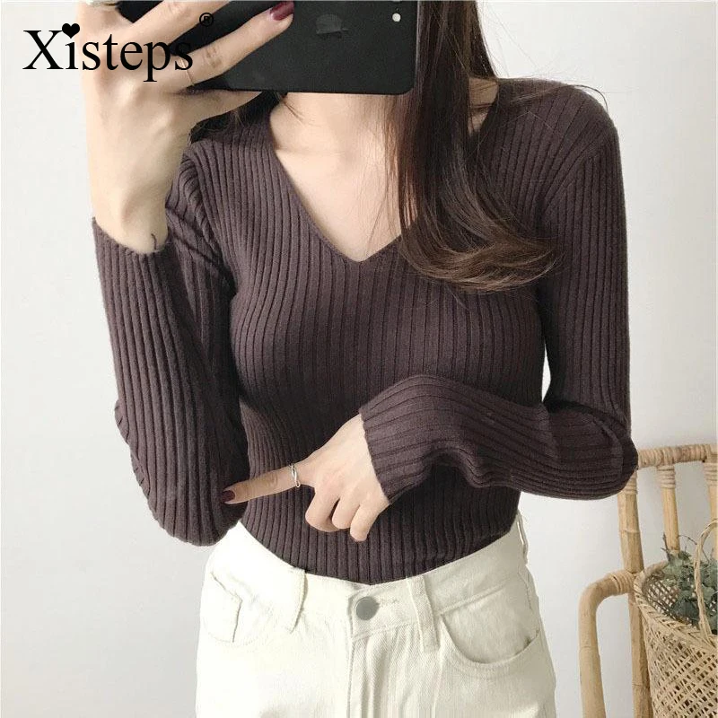 Nonis New Autumn 2019 V Neck Solid Color Slim Vertical Stripes Women Pullover Sweater Long Sleeve Knitted Top Chic Ladies Jumper
Nonis New Autumn 2019 V Neck Solid Color Slim Vertical Stripes Women Pullover Sweater Long Sleeve Knitted Top Chic Ladies Jumper