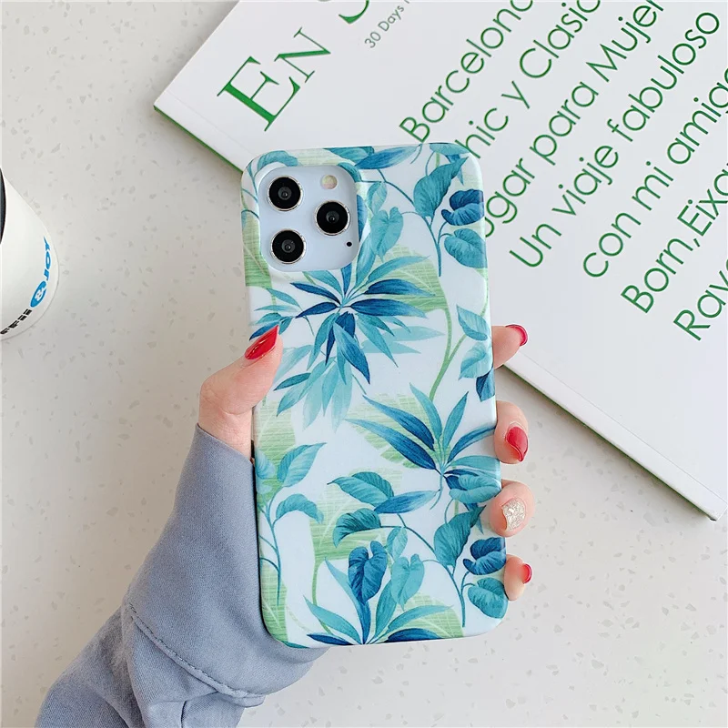 INS Plants flower painted Case for iphone 12 12Pro Max 11 11Pro X XR XS Max 7 8 Plus SE Matte soft silicone case Cover capa