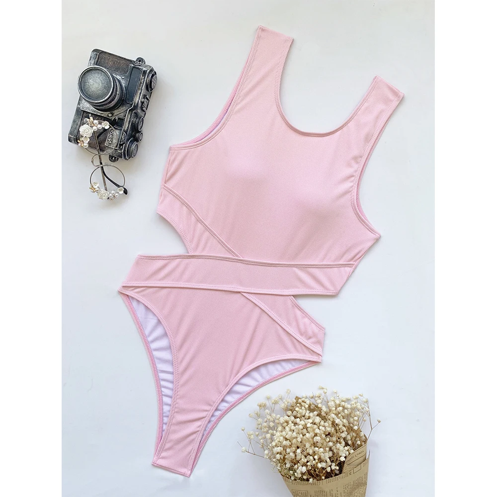 Nowy damski jednoczęściowy kostium kąpielowy 2021 - wysoki dekolt, seksowny strój w jednolitym kolorze z push-upem - Monokini Swim Lady - Wianko - 8