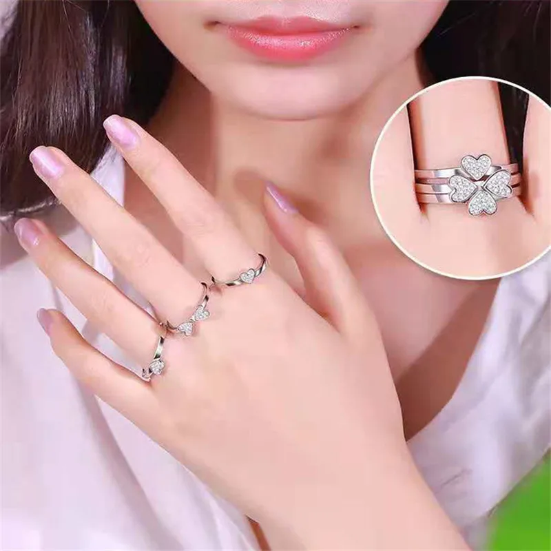 TIF S925 sterling silver ring Fashion popular simple heart-shaped four-leaf clover can be combined split ring three-in-one
TIF S925 sterling silver ring Fashion popular simple heart-shaped four-leaf clover can be combined split ring three-in-one