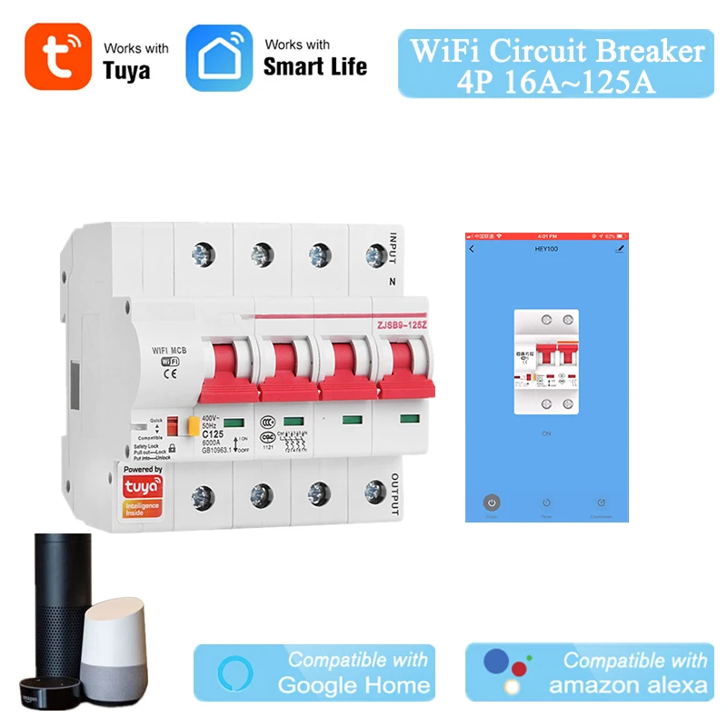 Smart Life Tuya App 2P WiFi Smart Circuit Breaker Overload Short Circuit Protection with Alexa Google Home for Smart Home
Smart Life Tuya App 2P WiFi Smart Circuit Breaker Overload Short Circuit Protection with Alexa Google Home for Smart Home