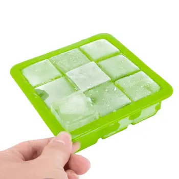 9 Grids Ice Cubes Tray Ice Cube Soft Silicone Mold Storage Containers Heat Cold Resistant Cookie Fondant Household Baking Tool