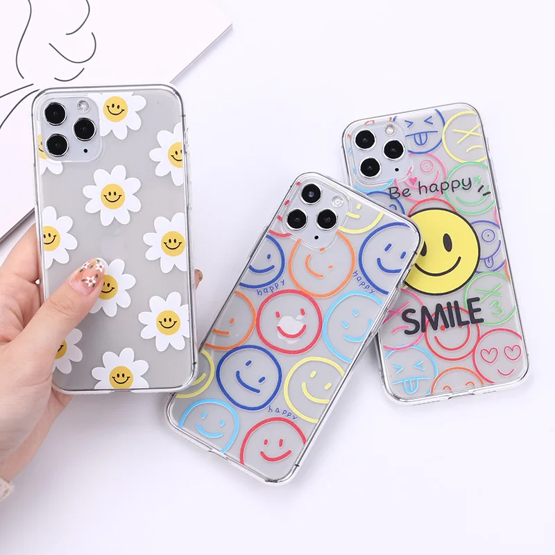 Мультяшный силиконовый чехол со смайликом и маргариткой для iphone 12 13 pro max mini 7 x xr