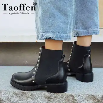 Taoffen Women Rivets Real Leather Ankle Boots Sexy Round Toe Flats Daily Casual Winter Boots Platform Botas Footwear Size 34-40
Taoffen Women Rivets Real Leather Ankle Boots Sexy Round Toe Flats Daily Casual Winter Boots Platform Botas Footwear Size 34-40