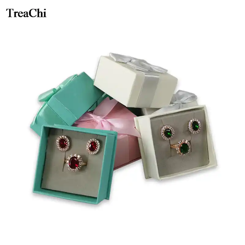 cute ribbon lid jewelry kit box charm color paper ring earring