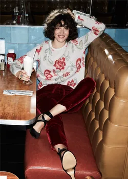 Women fashion romantic flowers floral printing pullovers soft waxy wool mohair pull romane sweater 
Women fashion romantic flowers floral printing pullovers soft waxy wool mohair pull romane sweater