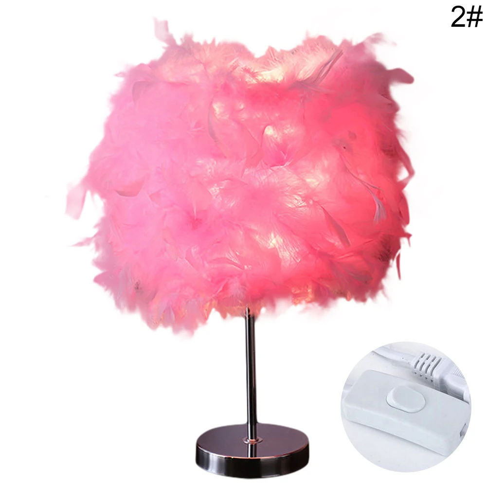 Generic LED Night Romantic Feather Lampshade LED Lights Table Lamp