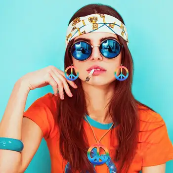 Hippie Sunglasses Peace Sign Pendant Earrings Rainbow Hood 60 or 70's Hippie Dress Up Accessories Decorative Set
Hippie Sunglasses Peace Sign Pendant Earrings Rainbow Hood 60 or 70's Hippie Dress Up Accessories Decorative Set
