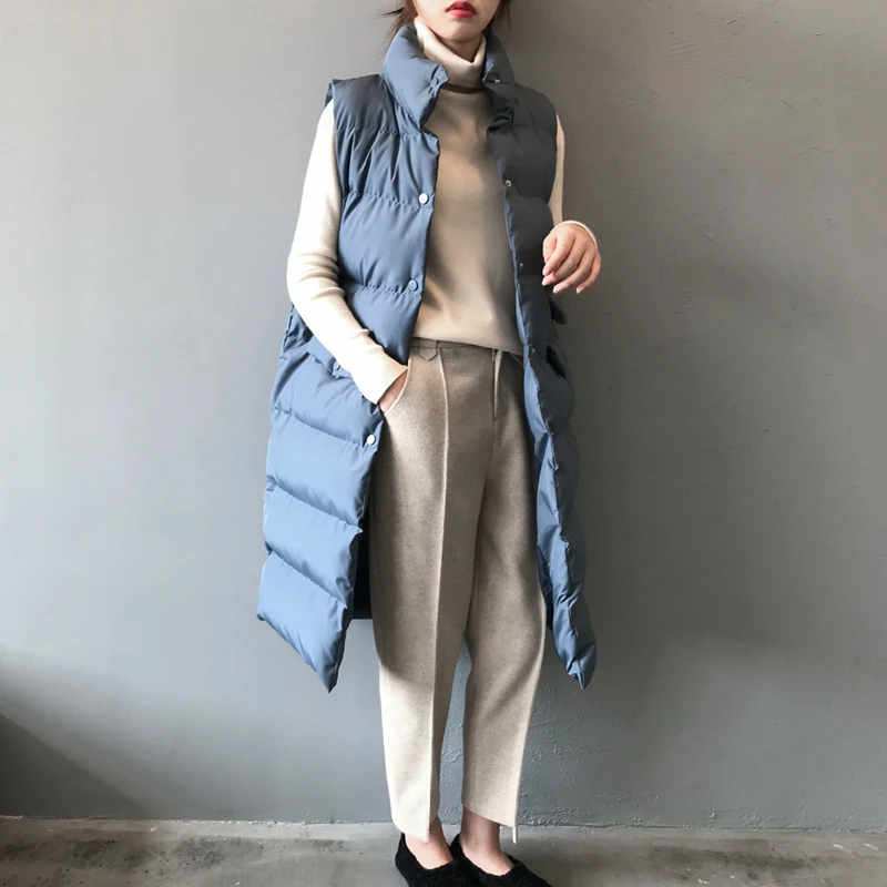2020 Winter Sleeveless Long Down Vest Women Stand Collar Parka Cotton Padded Jacket Fashion Ladies Warm Waistcoat Bule Overcoat
2020 Winter Sleeveless Long Down Vest Women Stand Collar Parka Cotton Padded Jacket Fashion Ladies Warm Waistcoat Bule Overcoat