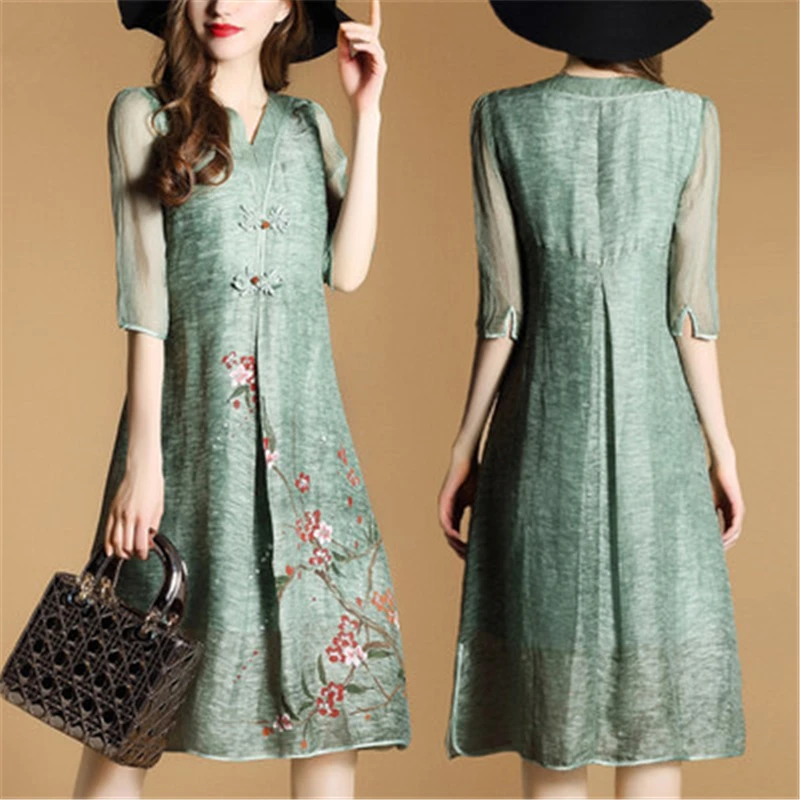 Cheongsam In Summer Women's Dresses Chinese Style Embroidery Mujer Female Dress Print Elegant Ladies Cheongsam Dress Vestido
Cheongsam In Summer Women's Dresses Chinese Style Embroidery Mujer Female Dress Print Elegant Ladies Cheongsam Dress Vestido