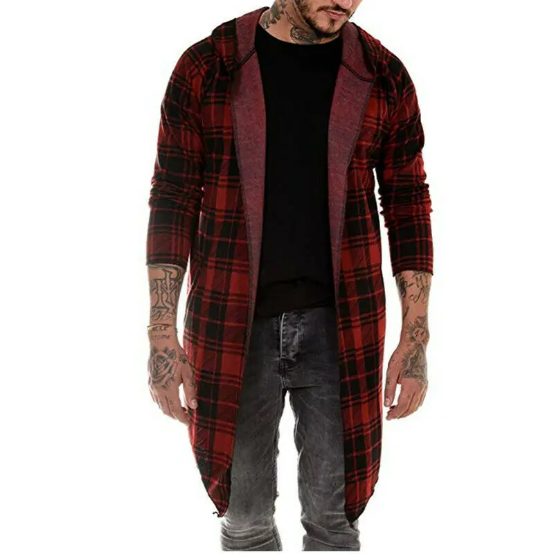 Men's Slim Fit Long Sleeve Hooded Cardigan Coat Male Plaid Pattern Casual Style Trench Outwear Plus Size M-3XL | Мужская одежда