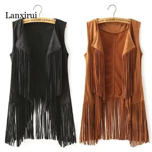Women Vest Sleeveless Leather Jacket Motorcycle Vest Tops Autumn Winter imitation ethnic suede tassels fringe vest Cardigan
Women Vest Sleeveless Leather Jacket Motorcycle Vest Tops Autumn Winter imitation ethnic suede tassels fringe vest Cardigan