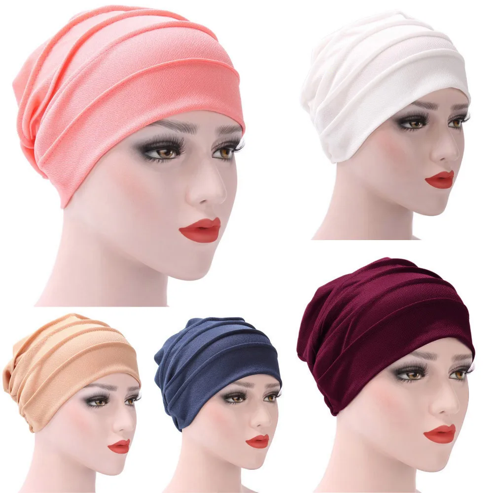 

Women India Hat Muslim Ruffle Cancer Chemo Hat Beanie Scarf Turban Head Wrap Cap Casual Cotton Blend comfortable Soft material